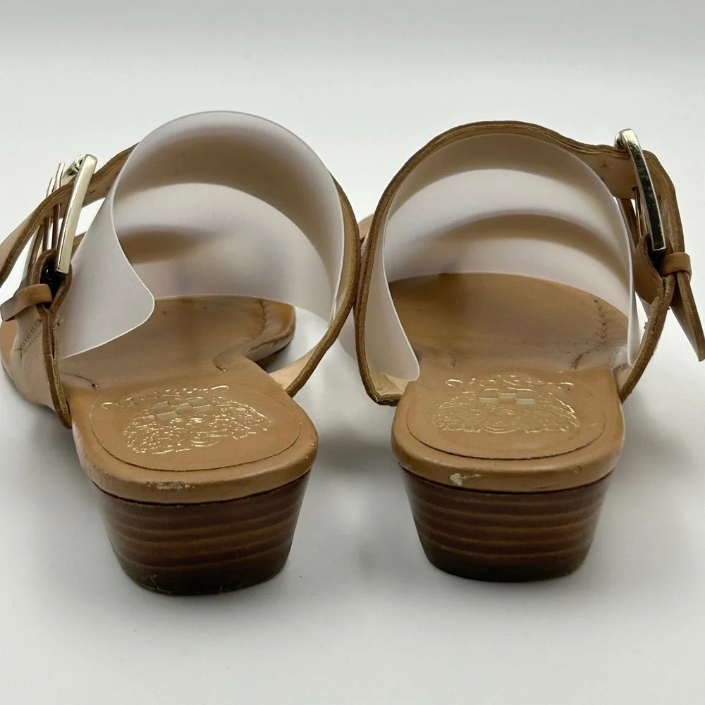 Vince Camuto Ilisha Sandals Womens 6 Brown Leather Buckle Wedge Minimalist Chic